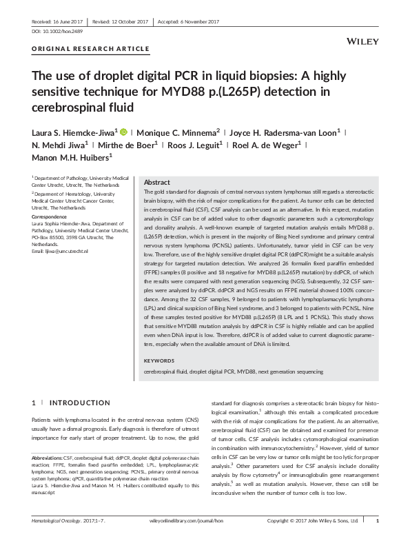 (PDF) The use of droplet digital PCR in liquid biopsies: A highly ...