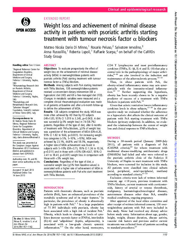 (PDF) Weight loss and achievement of minimal disease activity in
