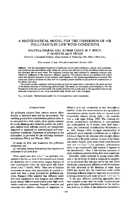 (PDF) A mathematical model for the dispersion of air pollutants in low ...