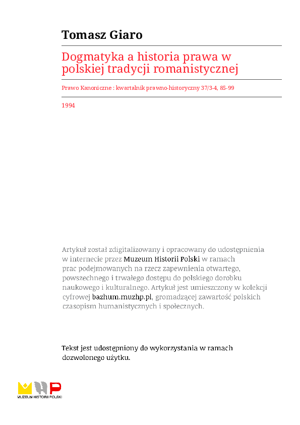 (PDF) Dogmatyka a historia prawa w polskiej tradycji romanistycznej