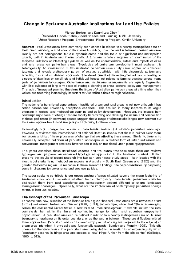 (PDF) Change in Peri-urban Australia: Implications for Land Use Policies