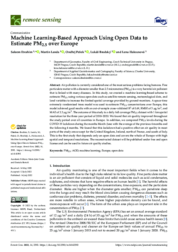 (PDF) Machine Learning-Based Approach Using Open Data to Estimate PM2.5 ...