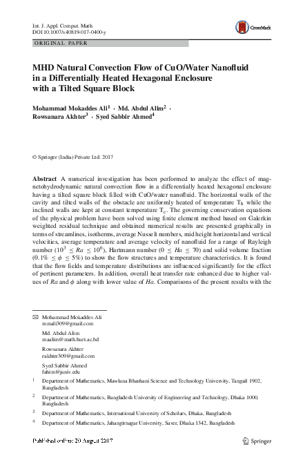 (PDF) MHD Natural Convection Flow of CuO/Water Nanofluid in a ...