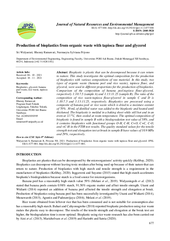 (PDF) Pembuatan Bioplastik Berbahan Baku Limbah Organik dengan