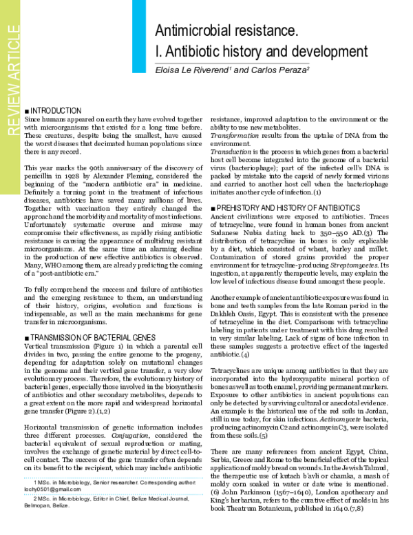 (PDF) Antimicrobial resistance . I . Antibiotic history and development