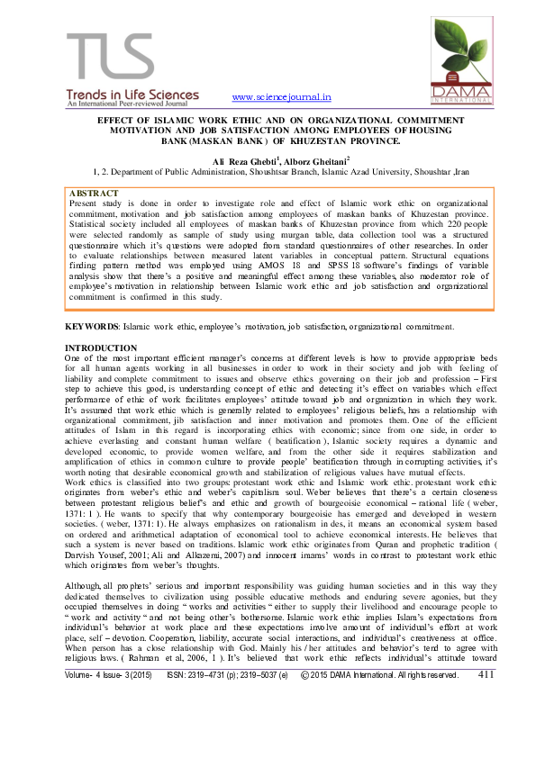 (PDF) Effect of Islamic Work Ethic and on Organizational Commitment ...