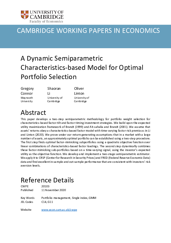 (PDF) A Dynamic Semiparametric Characteristics-based Model for Optimal ...