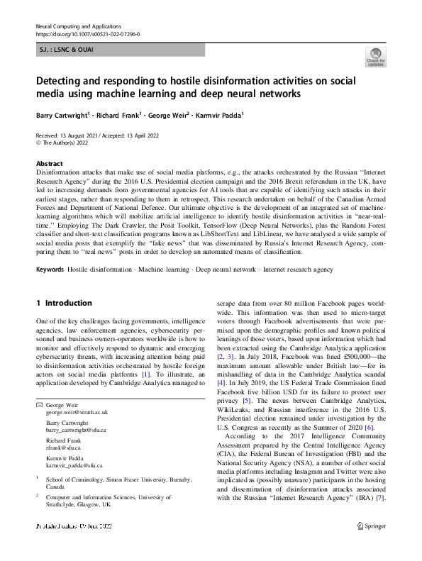 (PDF) Detecting and responding to hostile disinformation activities on ...
