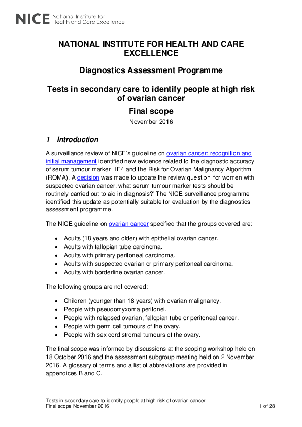 (PDF) NATIONAL INSTITUTE FOR HEALTH AND CARE EXCELLENCE Diagnostics ...