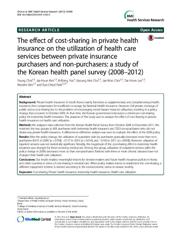 (PDF) The effect of cost-sharing in private health insurance on the ...