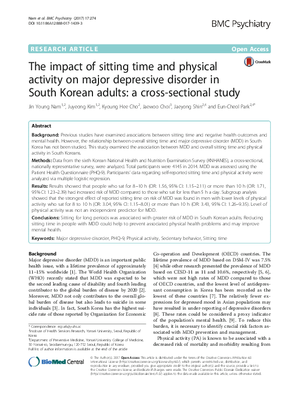 (PDF) The impact of sitting time and physical activity on major ...