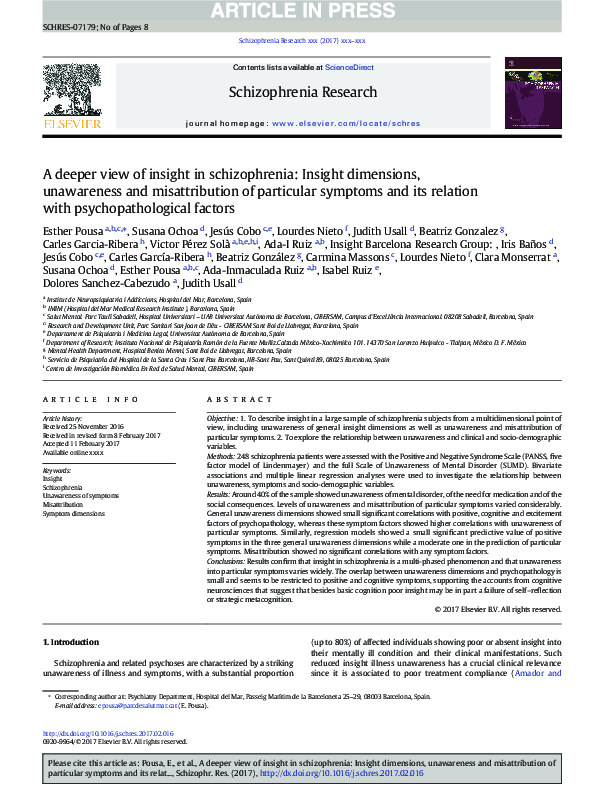 (PDF) A deeper view of insight in schizophrenia: Insight dimensions ...