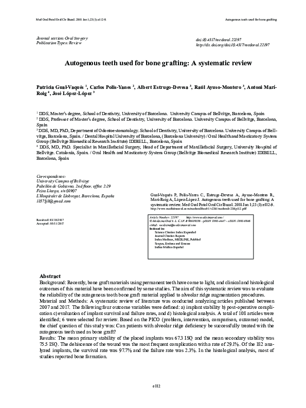 (PDF) Autogenous teeth used for bone grafting: A systematic review