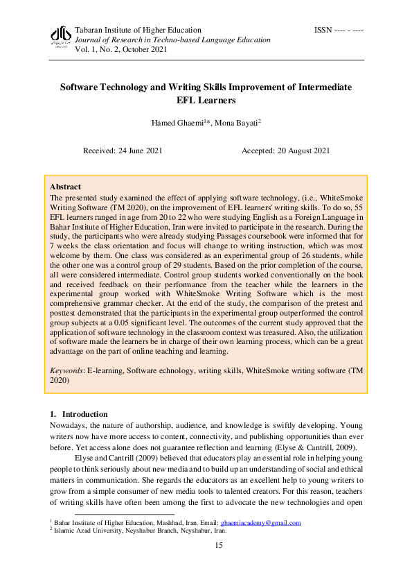 (PDF) Software Technology and Writing Skills Improvement of ...