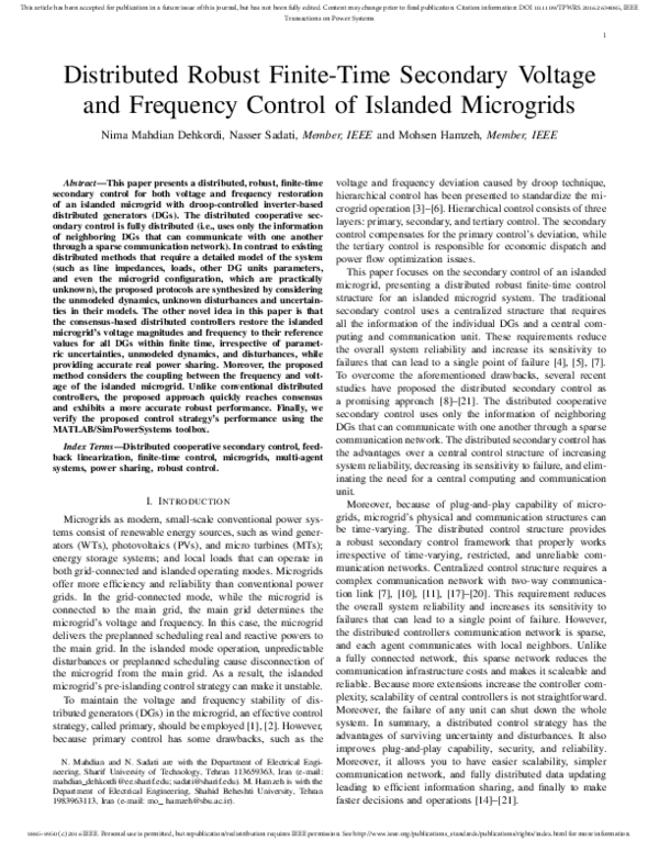 (PDF) Distributed Robust Finite-Time Secondary Voltage and Frequency ...