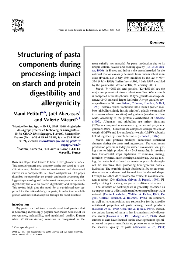 (PDF) Structuring of pasta components during processing: impact on ...