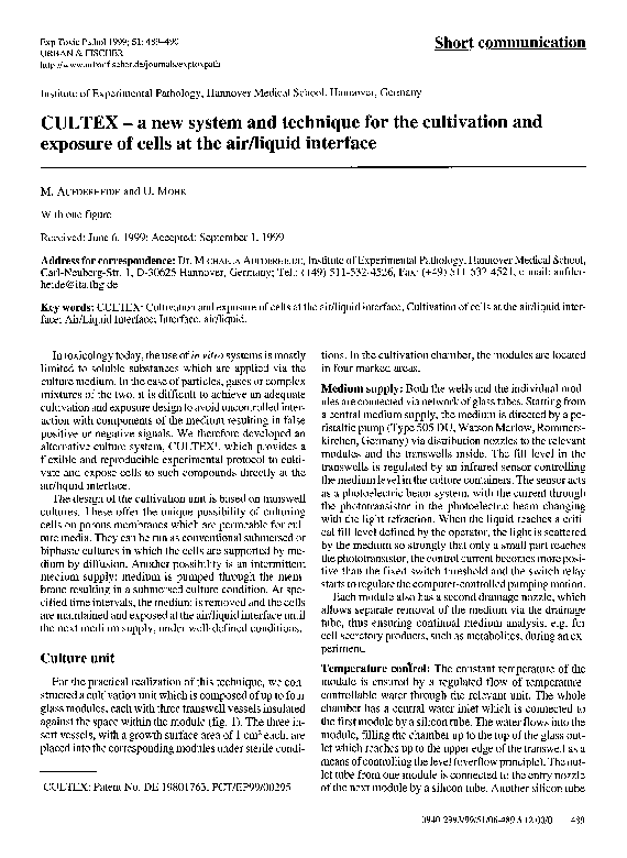 (PDF) CULTEX — a new system and technique for the cultivation and ...