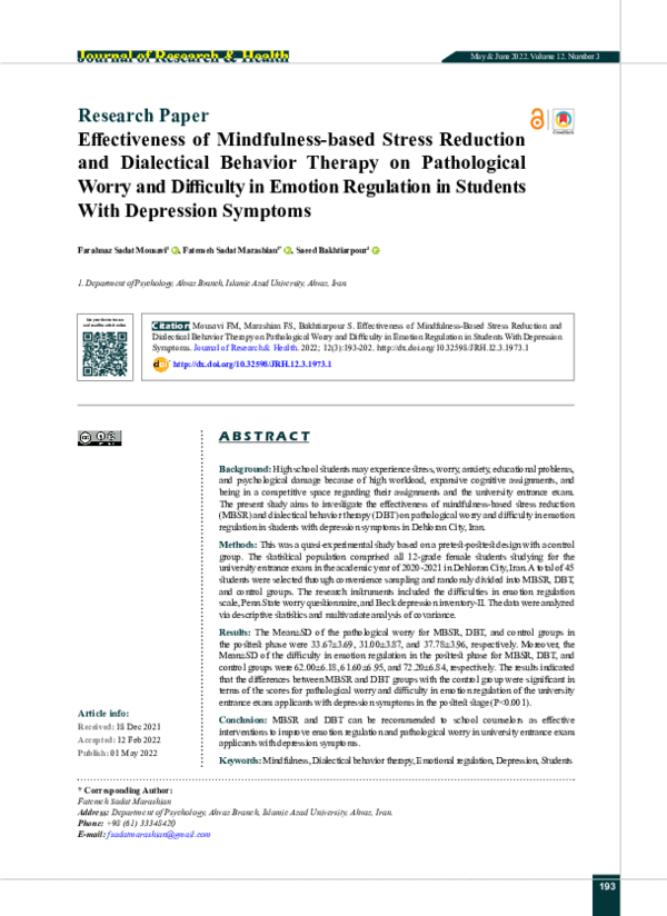 (PDF) Effectiveness of Mindfulness-based Stress Reduction and ...