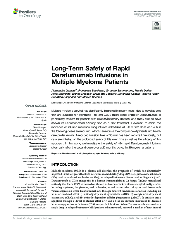 (PDF) Long-Term Safety of Rapid Daratumumab Infusions in Multiple ...