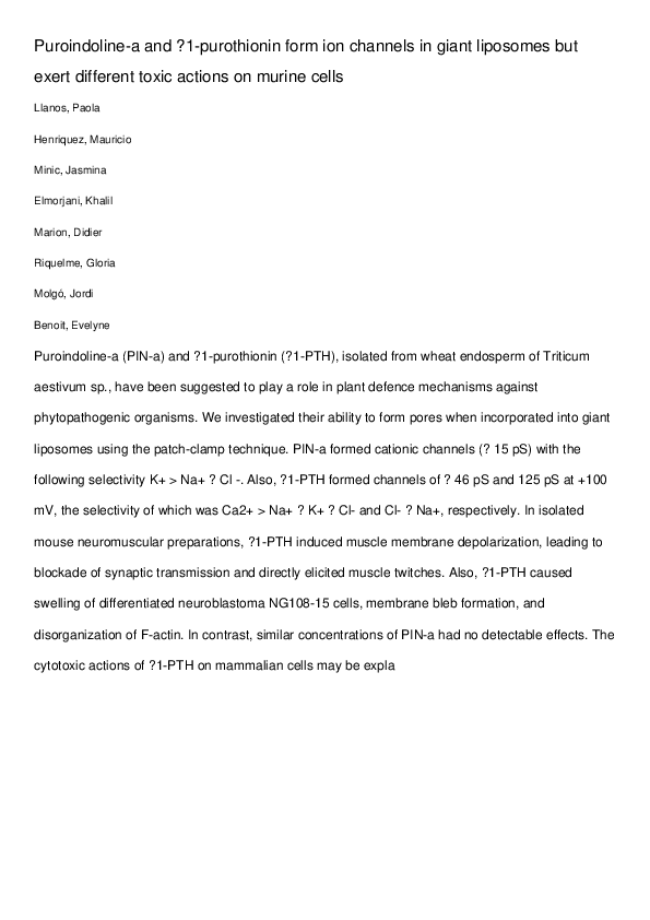 (PDF) Puroindoline-a and alpha1-purothionin form ion channels in giant ...