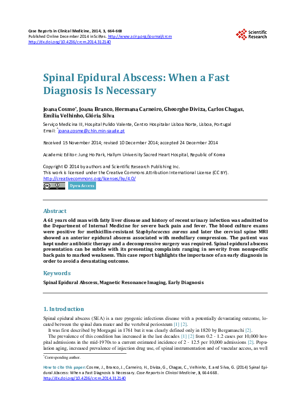 (PDF) Spinal Epidural Abscess: When a Fast Diagnosis Is Necessary