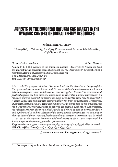 (PDF) Aspects of the European natural gas market in the dynamic context ...
