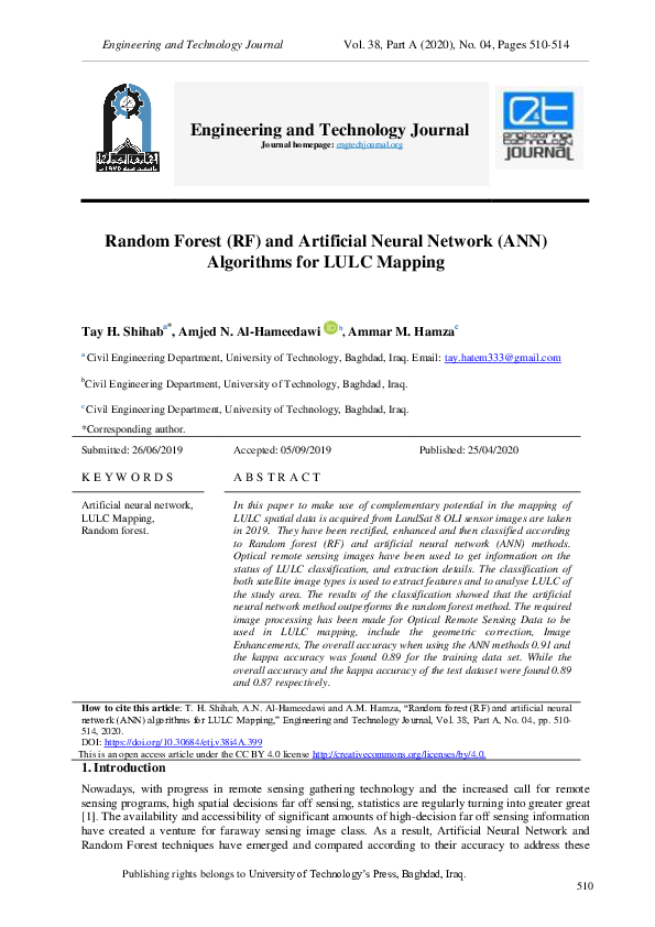 (PDF) Random Forest (RF) and Artificial Neural Network (ANN) Algorithms ...
