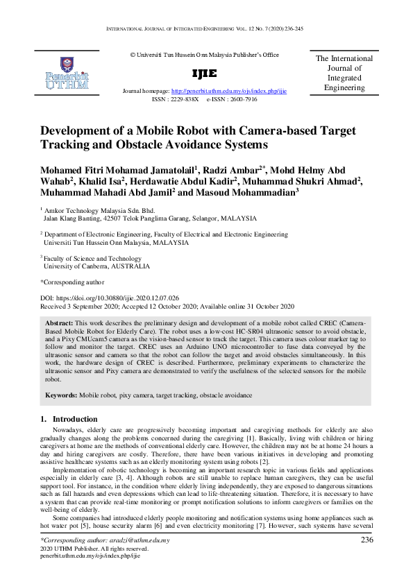 (PDF) Development of a Mobile Robot with Camera-based Target Tracking ...