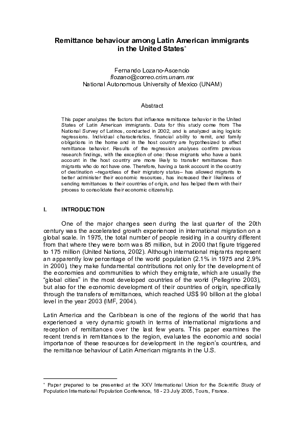 (PDF) Remittance behaviour among latin american immigrants in the ...