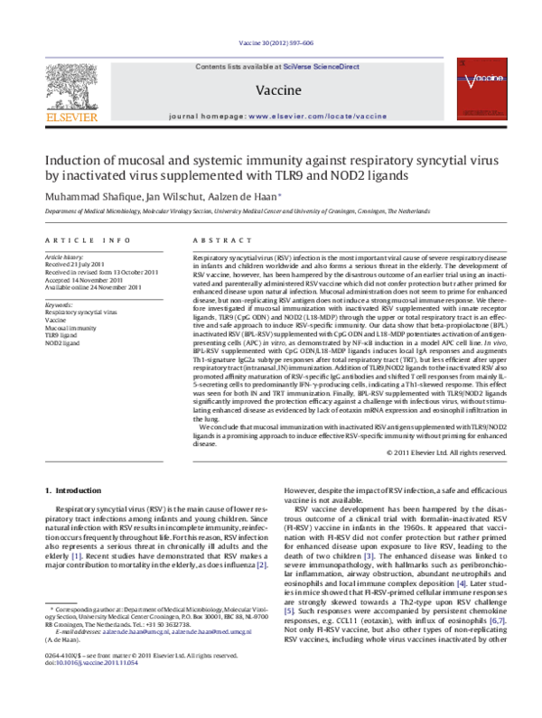 (PDF) Induction of mucosal and systemic immunity against respiratory ...