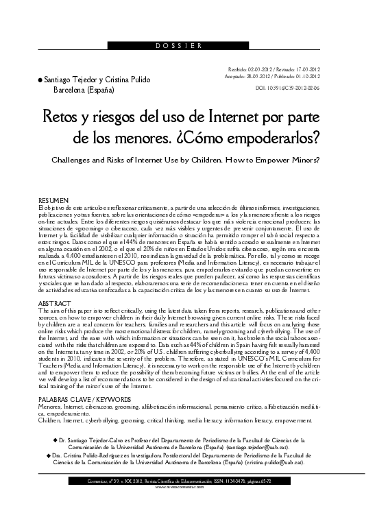 (PDF) Challenges and Risks of Internet Use by Children. How to Empower ...