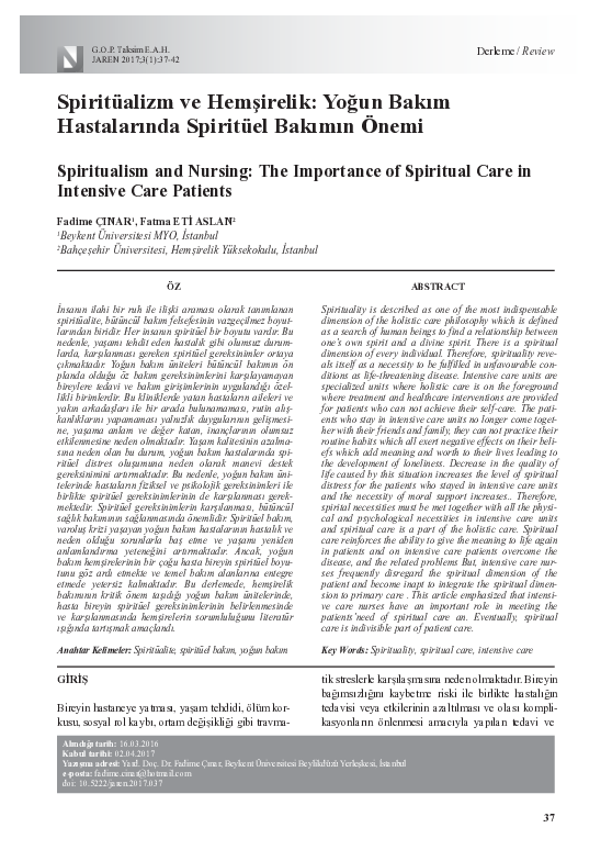 (PDF) Spiritualism And Nursing: The Importance Of Spiritual Care In ...