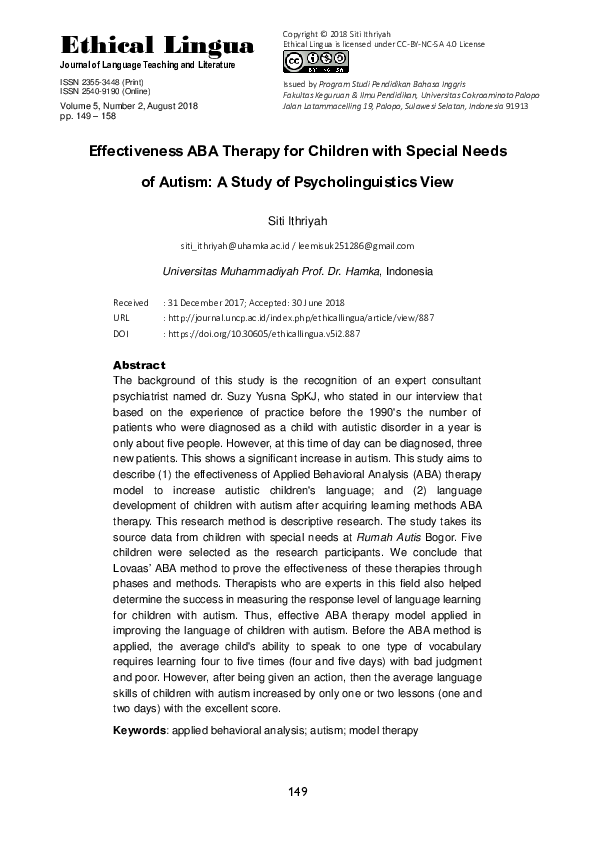 (PDF) Effectiveness of ABA Therapy for Children with Special Needs of ...