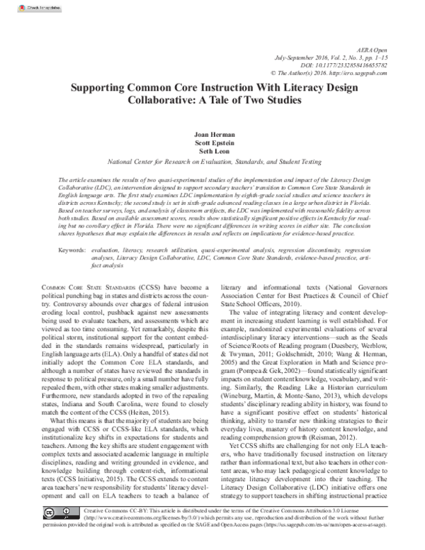 (PDF) Supporting Common Core Instruction With Literacy Design Collaborative