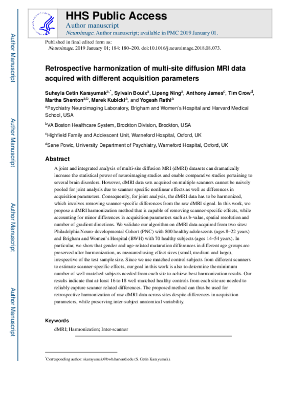 (PDF) Retrospective harmonization of multi-site diffusion MRI data ...