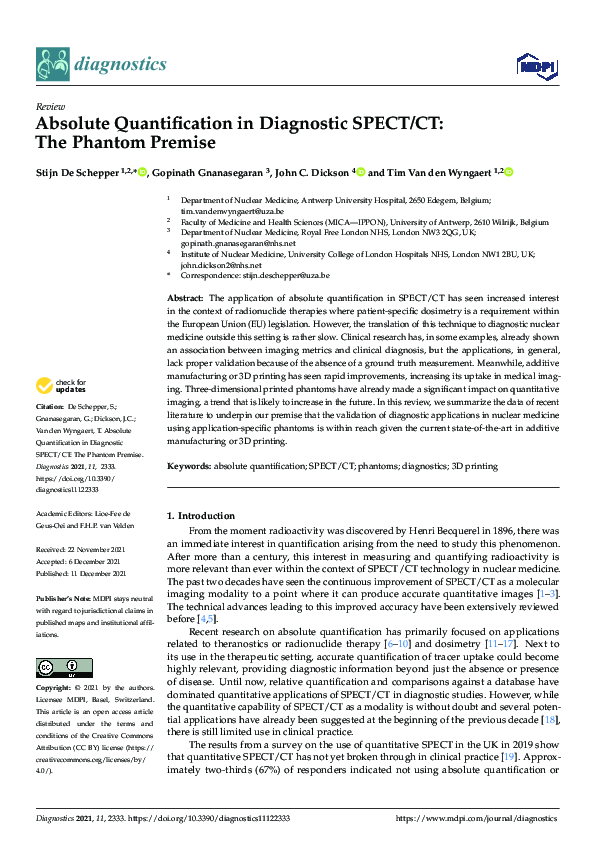 (PDF) Absolute Quantification in Diagnostic SPECT/CT: The Phantom Premise