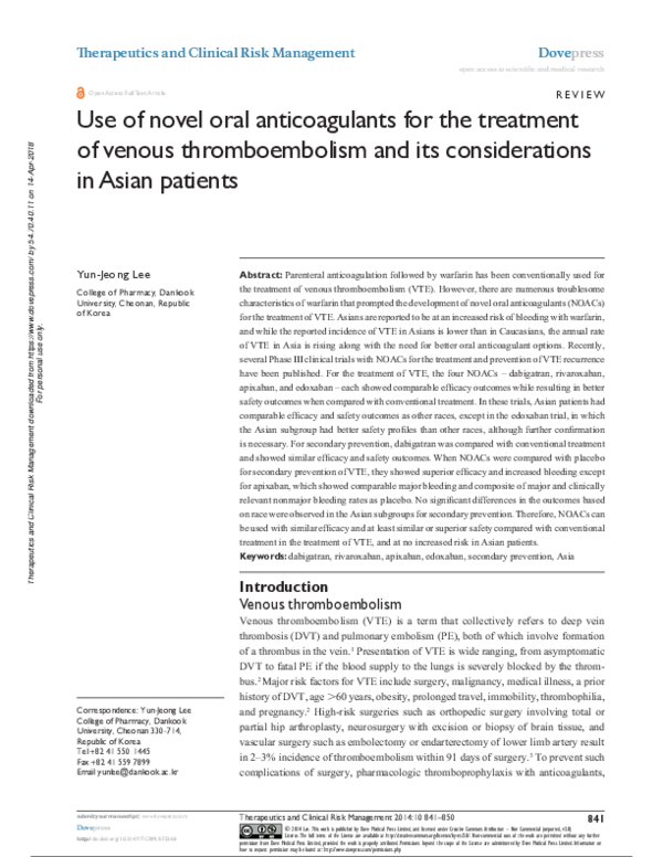 (PDF) Use of novel oral anticoagulants for the treatment of venous ...