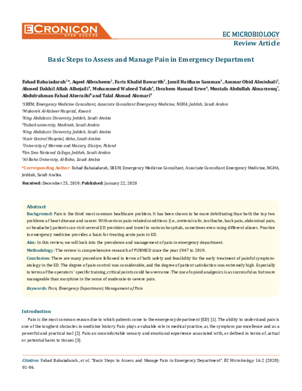 (PDF) Basic Steps to Assess and Manage Pain in Emergency Department