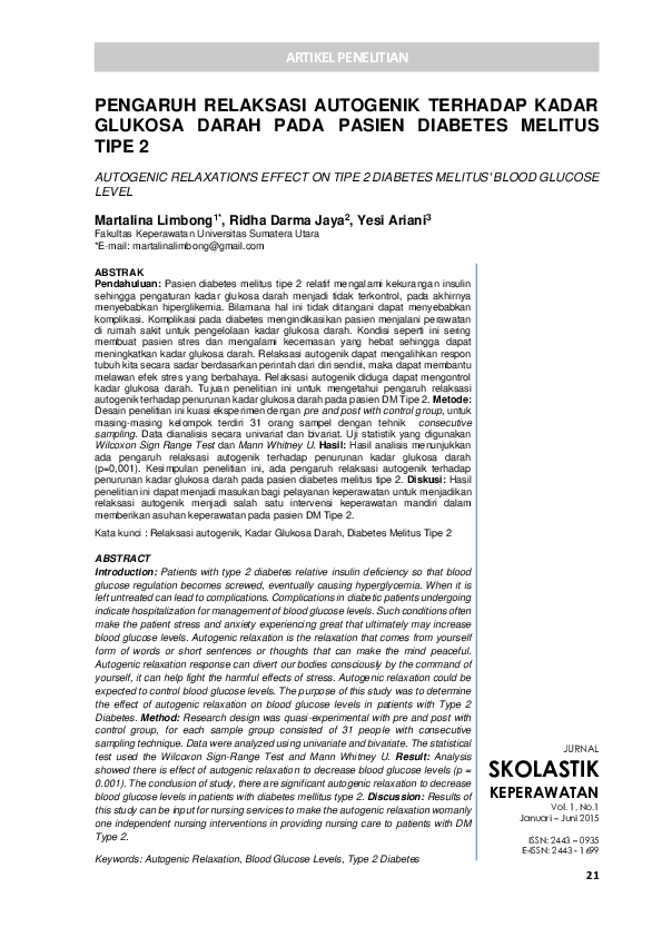 (PDF) Pengaruh Relaksasi Autogenik Terhadap Kadar Glukosa Darah ...