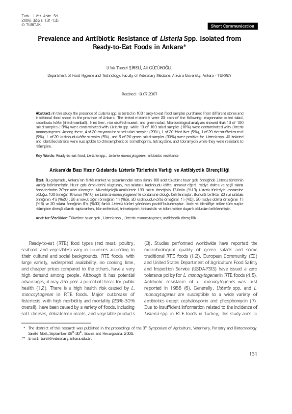 (PDF) Prevalence and Antibiotic Resistance of Listeria Spp. Isolated ...