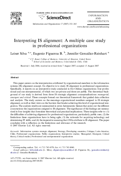(PDF) Interpreting IS alignment: A multiple case study in professional ...