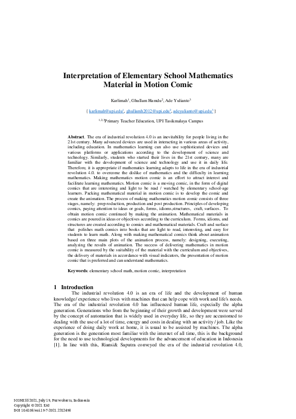 (PDF) Interpretation of Elementary School Mathematics Material in