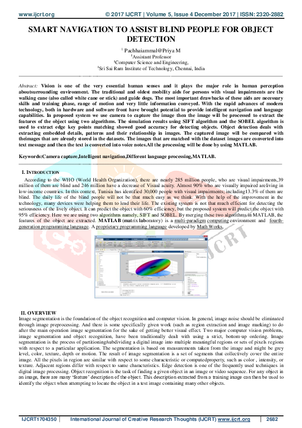 (PDF) Smart Navigation to Assist Blind People for Object Detection