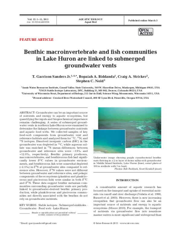 (PDF) Benthic macroinvertebrate and fish communities in Lake Huron are ...