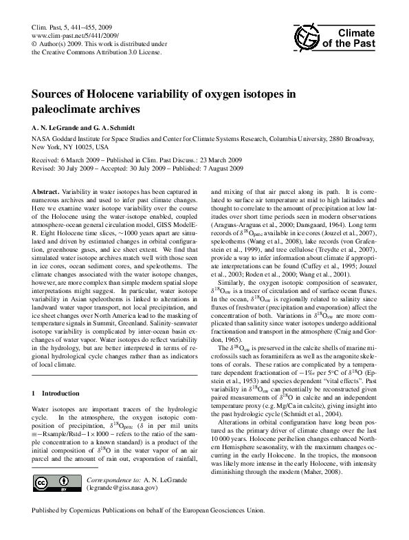 (PDF) Sources of Holocene variability of oxygen isotopes in ...