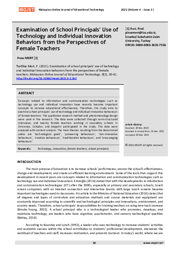(PDF) Examination of School Principals' Use of Technology and ...