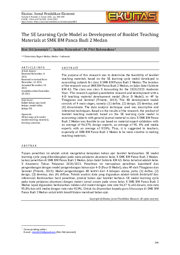 (PDF) The 5E Learning Cycle Model as Development of Booklet Teaching ...