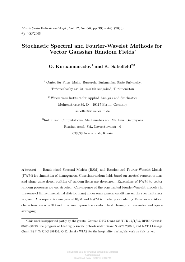 (PDF) Stochastic Spectral and Fourier-Wavelet Methods for Vector ...