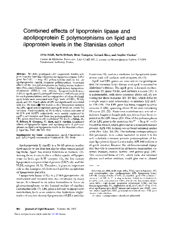 (PDF) Combined effects of lipoprotein lipase and apolipoprotein E ...