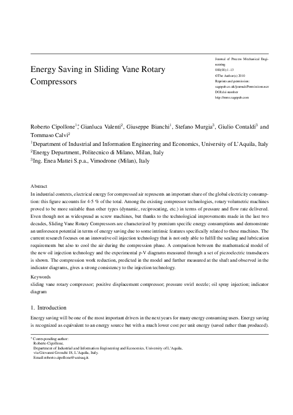 (PDF) Energy saving in sliding vane rotary compressors | R. Cipollone ...
